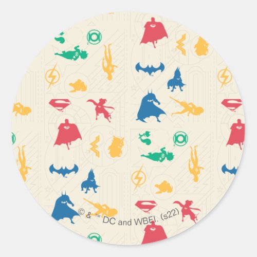 Super_Pets  Justice League Silhouette Pattern Classic Round Sticker