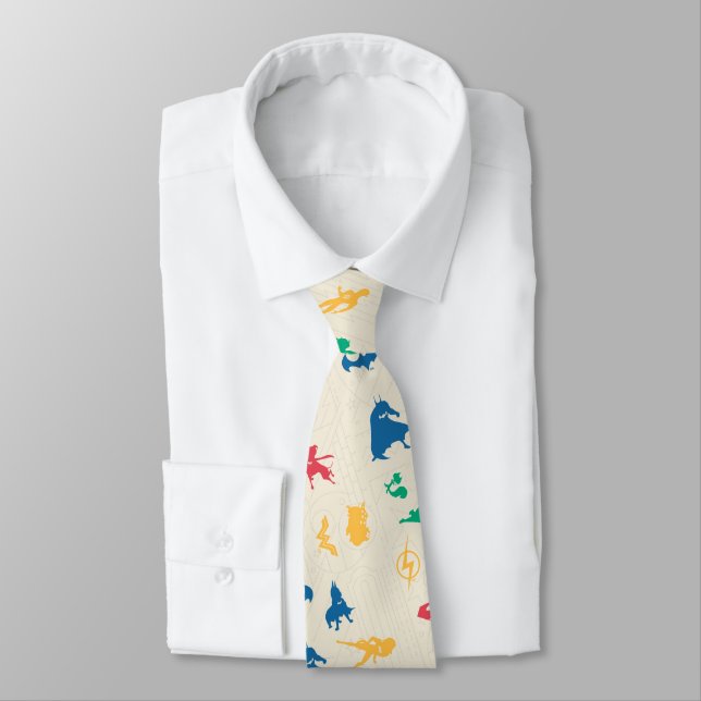 Super-Pets & Justice League Silhouette Pattern Neck Tie (Tied)