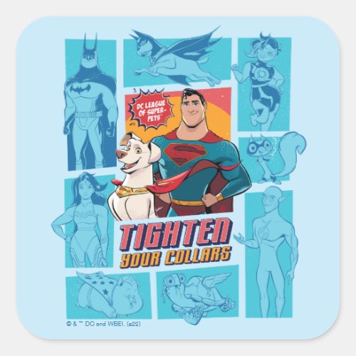 Super_Pets  Justice League _ Tighten Your Collars Square Sticker