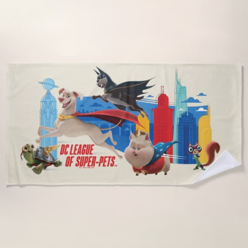 Super_Pets Patrolling Metropolis Beach Towel