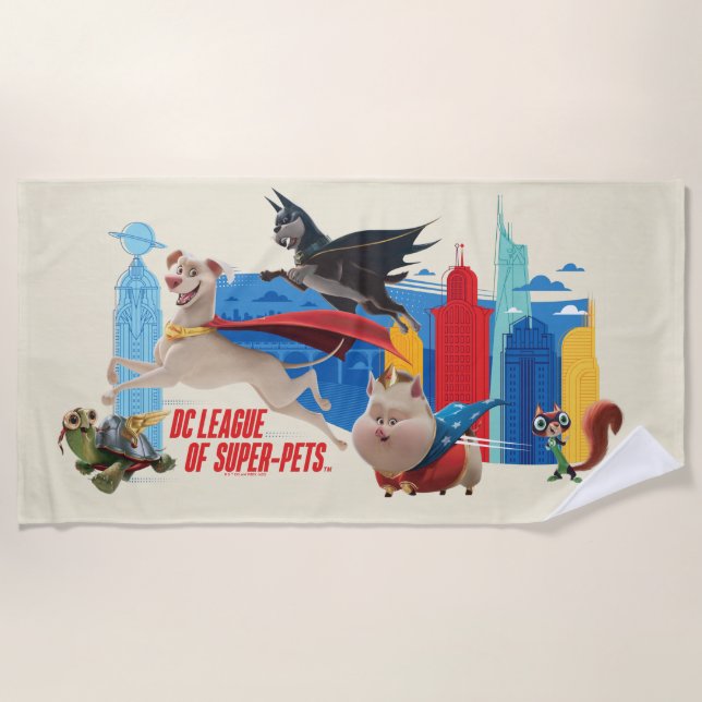 Super-Pets Patrolling Metropolis Beach Towel (Front)