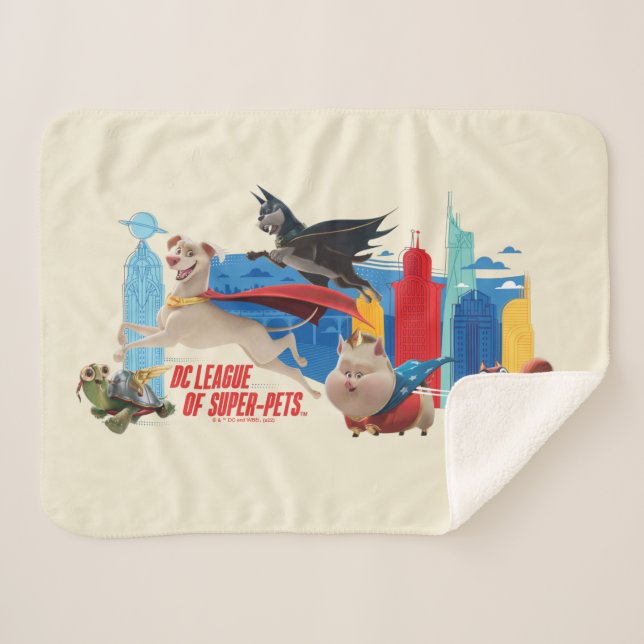 Super-Pets Patrolling Metropolis Sherpa Blanket (Front (Horizontal))