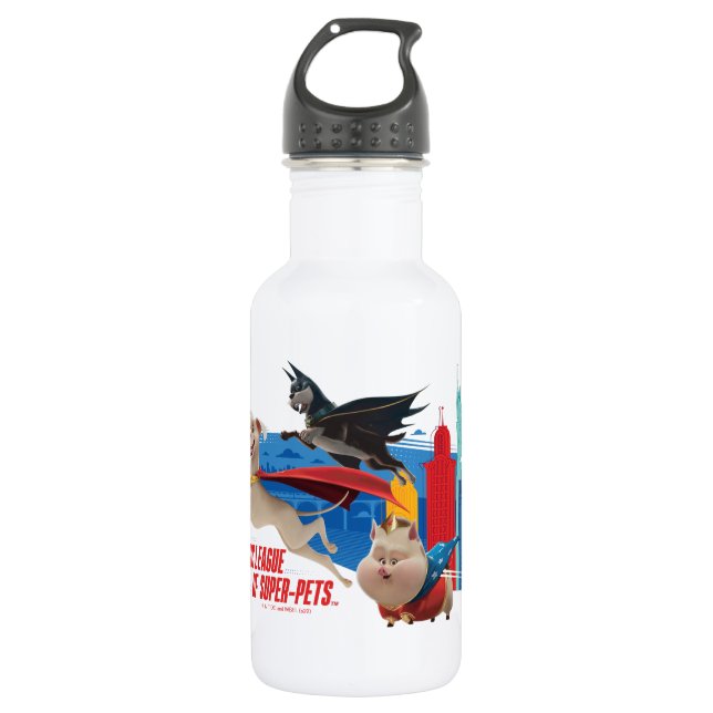 Super-Pets Patrolling Metropolis Stainless Steel Water Bottle (Front)