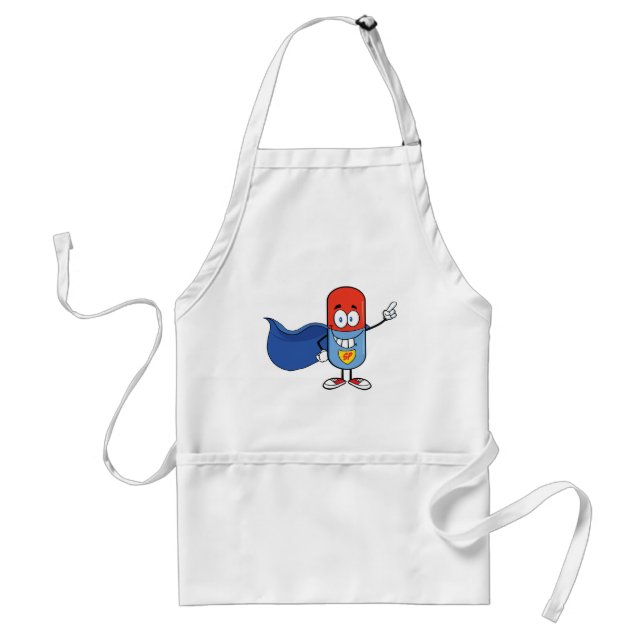 Super Pill Cartoon Hero Character Adult Apron (Front)