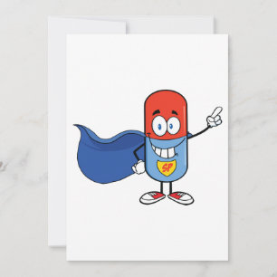 Super Pill Cartoon Hero Character Invitation