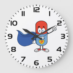 Super Pill Cartoon Hero Character Large Clock