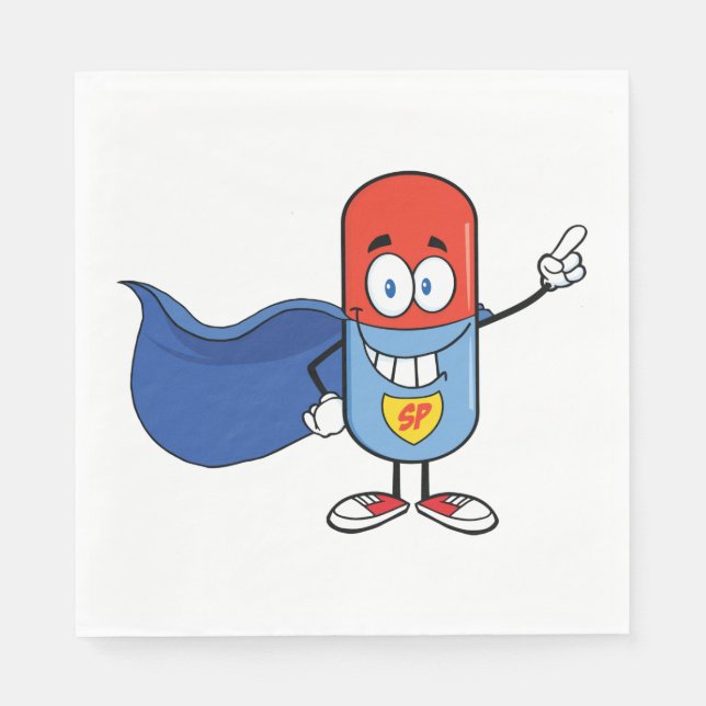 Super Pill Cartoon Hero Character Napkins (Front)