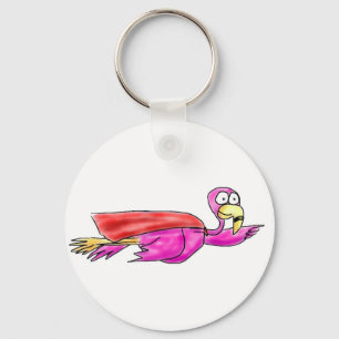 Super Pink Flamingo Fyling Cape Whimsical Art Keychain