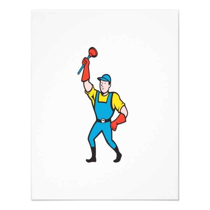 Super Plumber Wielding Plunger Cartoon Invitation