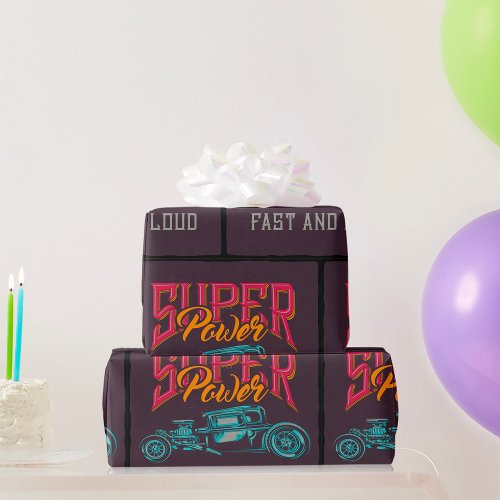 Super Power Hot Rod Wrapping Paper