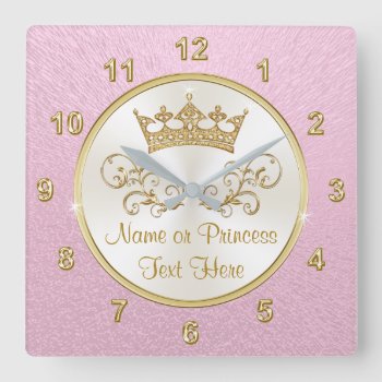 Super Pretty Pink Princess Clock With Your Text by LittleLindaPinda at Zazzle