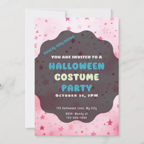 Super Pretty Pink Stars Modern Halloween Invitation