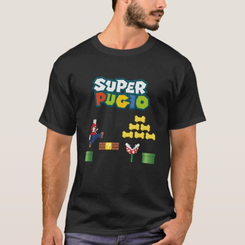 Super Pugio Character_pug in Bone Game T_Shirt