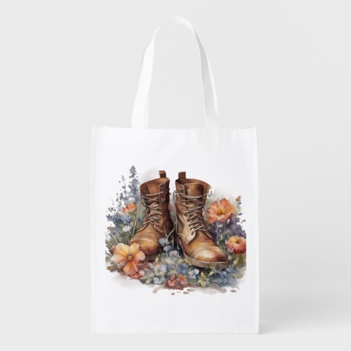 Super_Realistic Watercolour Illustration Flowers  Grocery Bag