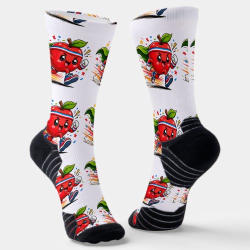 Super Red Apple Running Cartoon Fitness Mascot Socks