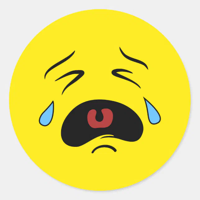 Super Sad Crying Face Emoji Classic Round Sticker | Zazzle