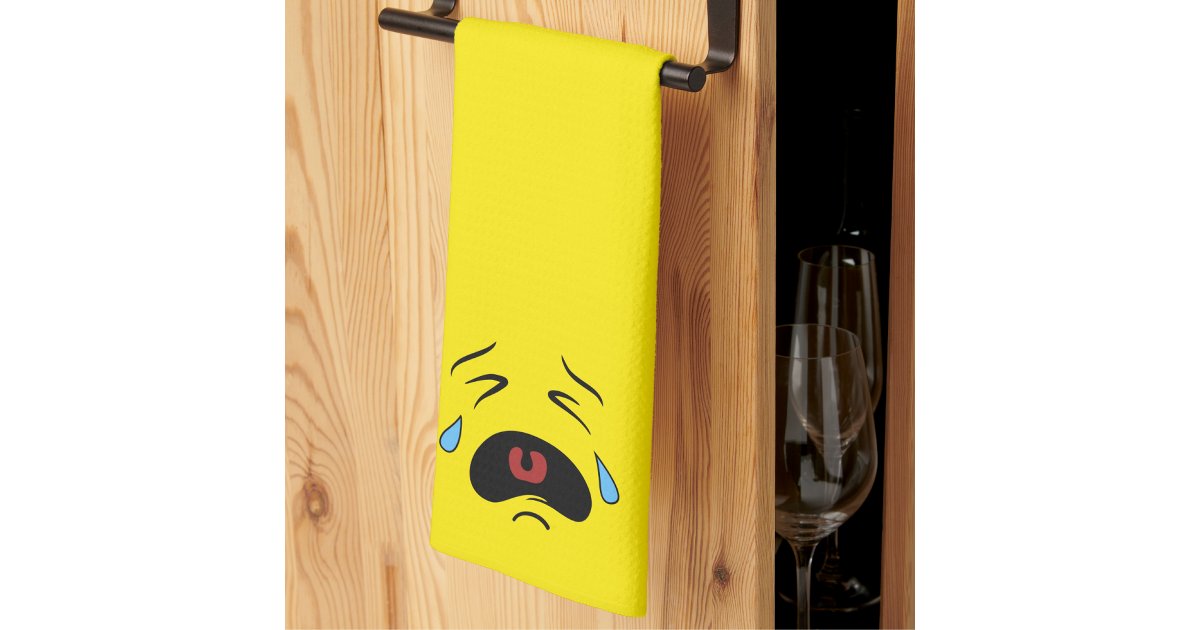 Sad Kitchen Rag Super Sad Crying Face Emoji Kitchen Towel | Zazzle
