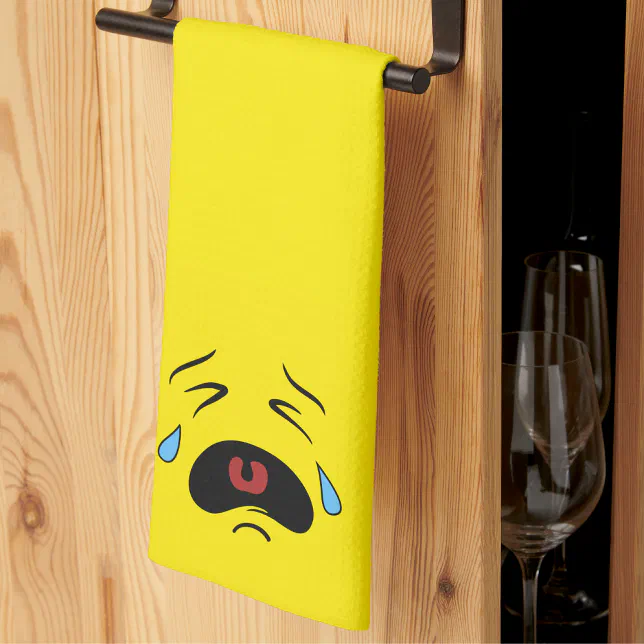 Sad Kitchen Rag Super Sad Crying Face Emoji Kitchen Towel | Zazzle
