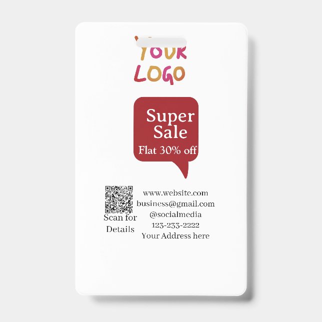 super sale business discount scan QR code details  Badge (Front)