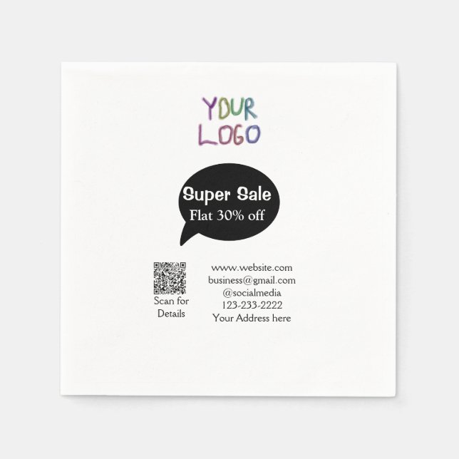 super sale business discount scan QR code details  Napkins (Front)