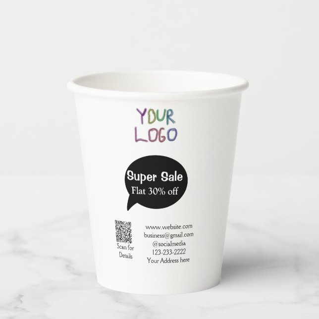 super sale business discount scan QR code details  Paper Cups (Front)