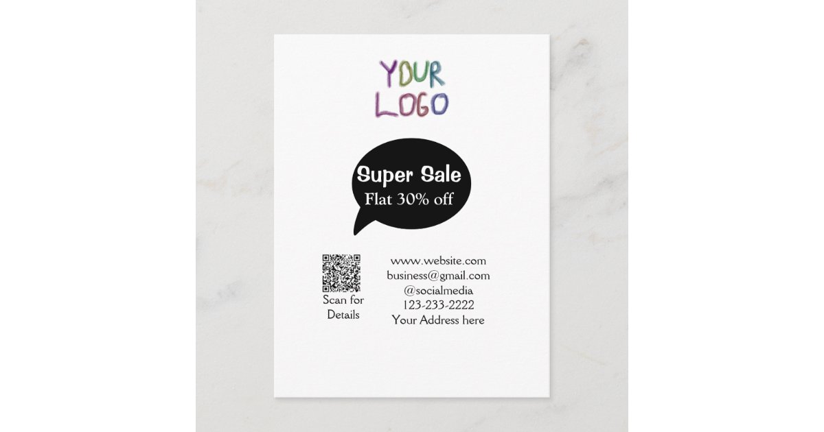 super sale business discount scan QR code details Postcard | Zazzle