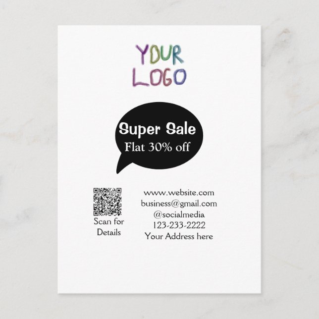 super sale business discount scan QR code details  Postcard (Front)