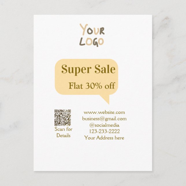 super sale business discount scan QR code details  Postcard (Front)