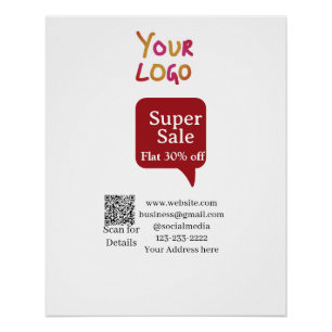 super sale business discount scan QR code details  Poster