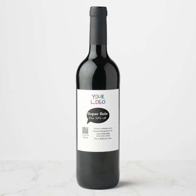 super sale business discount scan QR code details  Wine Label (Front)
