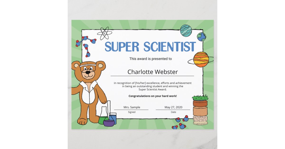 Super Scientist Student Recognition Certificates | Zazzle