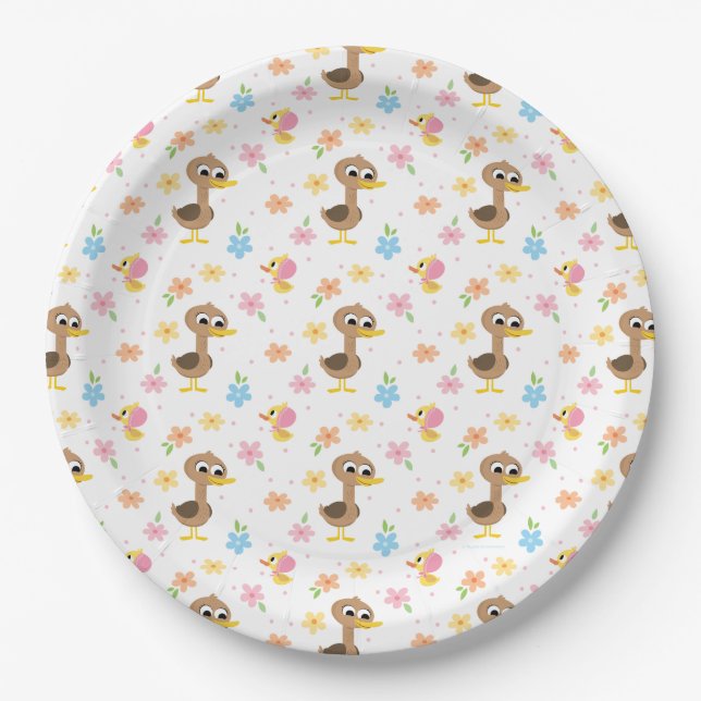 Super Simple | 5 Little Ducks Girl Baby Shower Paper Plates (Front)