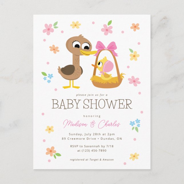 Super Simple | 5 Little Ducks Girl Baby Shower Postcard (Front)