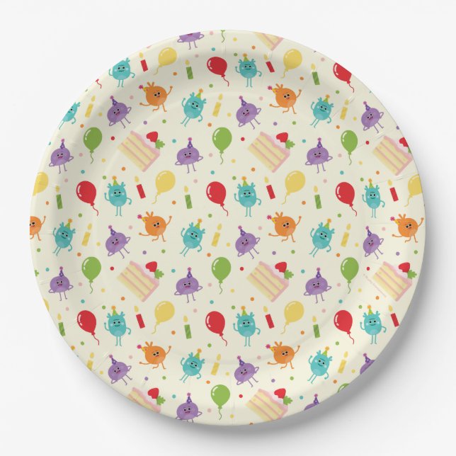 Super Simple | Bumble Nums Birthday Cake Pattern Paper Plates (Front)