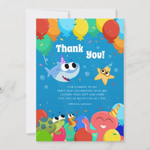 Super Simple  Finny the Shark Ballons Birthday Thank You Card