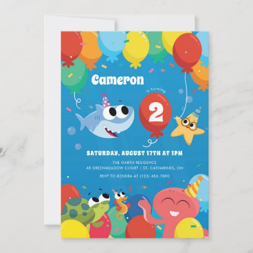 Super Simple  Finny the Shark Balloons Birthday Invitation