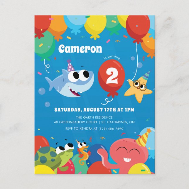 Super Simple | Finny the Shark Balloons Birthday Postcard (Front)