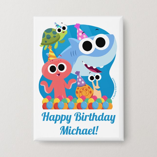 Super Simple | Finny the Shark Confetti Birthday Button (Front)