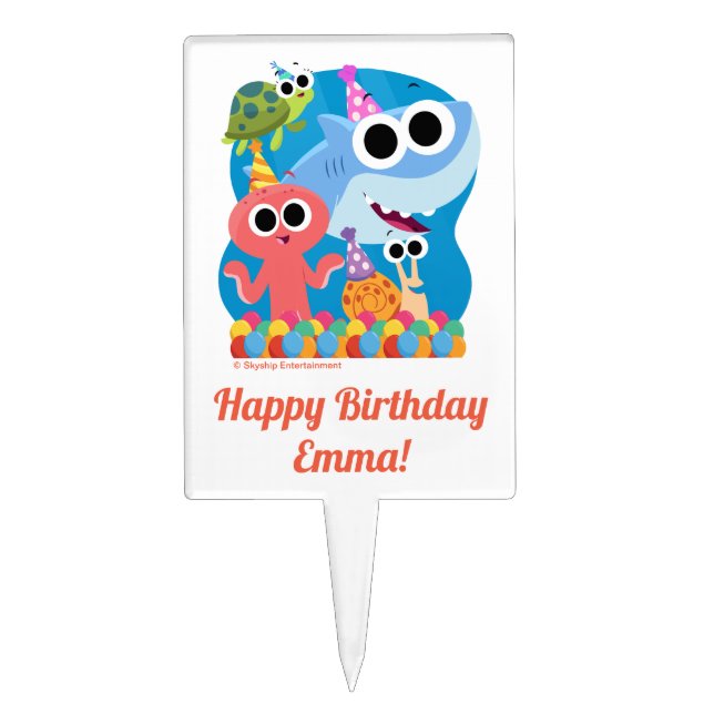 Super Simple | Finny the Shark Confetti Birthday Cake Topper (Front)