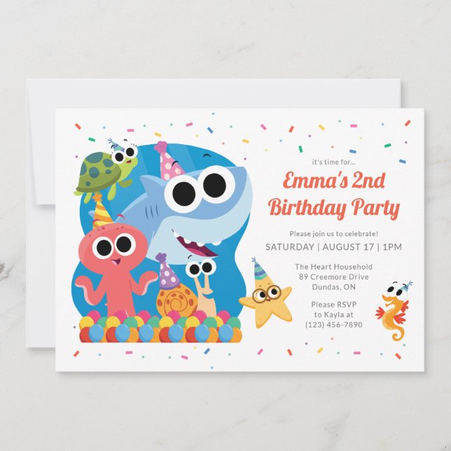 Super Simple | Finny the Shark Confetti Birthday Invitation (Front)