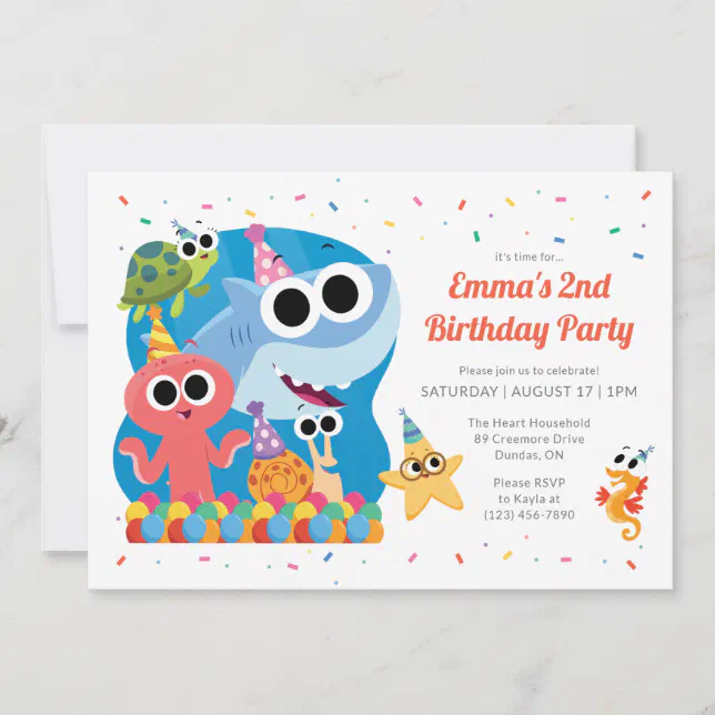 Super Simple Finny the Shark Confetti Birthday Invitation Zazzle
