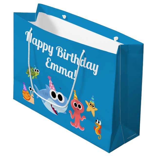 Super Simple | Finny the Shark Confetti Birthday Large Gift Bag (Front Angled)