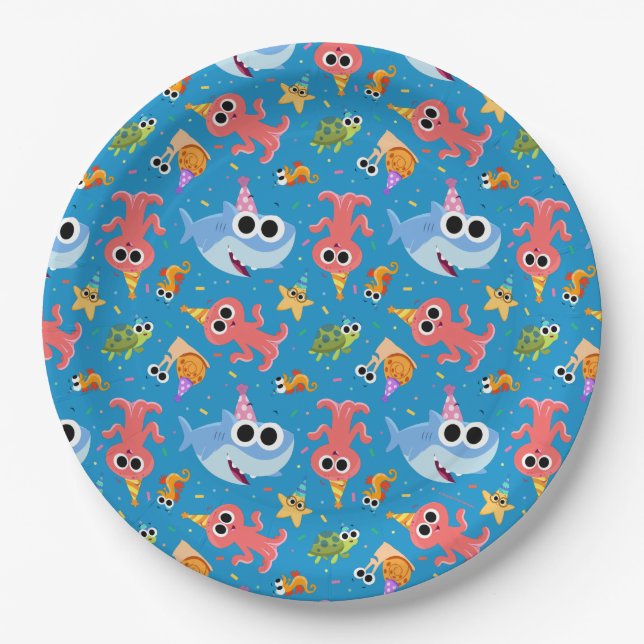 Super Simple | Finny the Shark Confetti Birthday Paper Plates (Front)