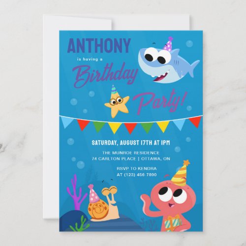 Super Simple  Finny the Shark Ocean Birthday Invitation