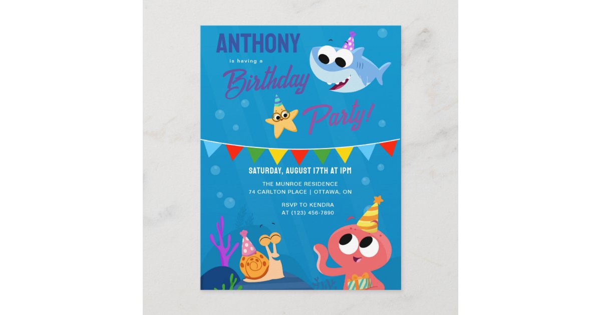Super Simple Finny the Shark Ocean Birthday Postcard Zazzle