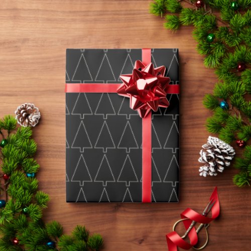 super simple  geometric white pine trees on black wrapping paper