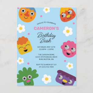 Super Simple Noodle & Pals Blue Floral Birthday Postcard