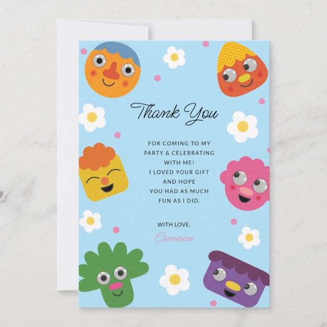 Super Simple | Noodle & Pals Blue Floral Birthday Thank You Card (Front)