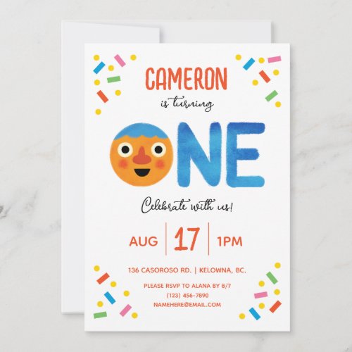 Super Simple Noodle  Pals Confetti 1st Birthday  Invitation