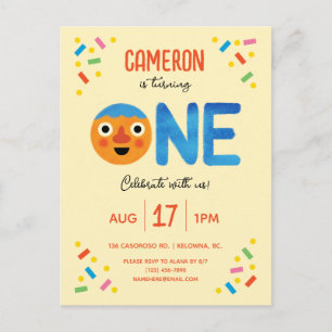 Super Simple Noodle & Pals Confetti 1st Birthday  Postcard